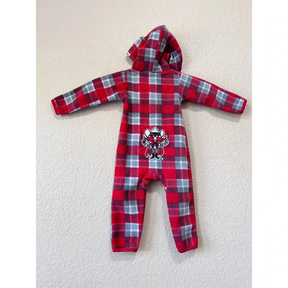 Colosseum 3-6M Texas Tech Red Raiders Plaid Fleece Hooded Union Suit Red